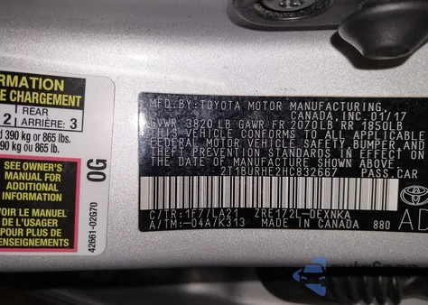 2017 Toyota Corolla Xle из США, поврежденный, VIN 2T1BURHE2HC832667